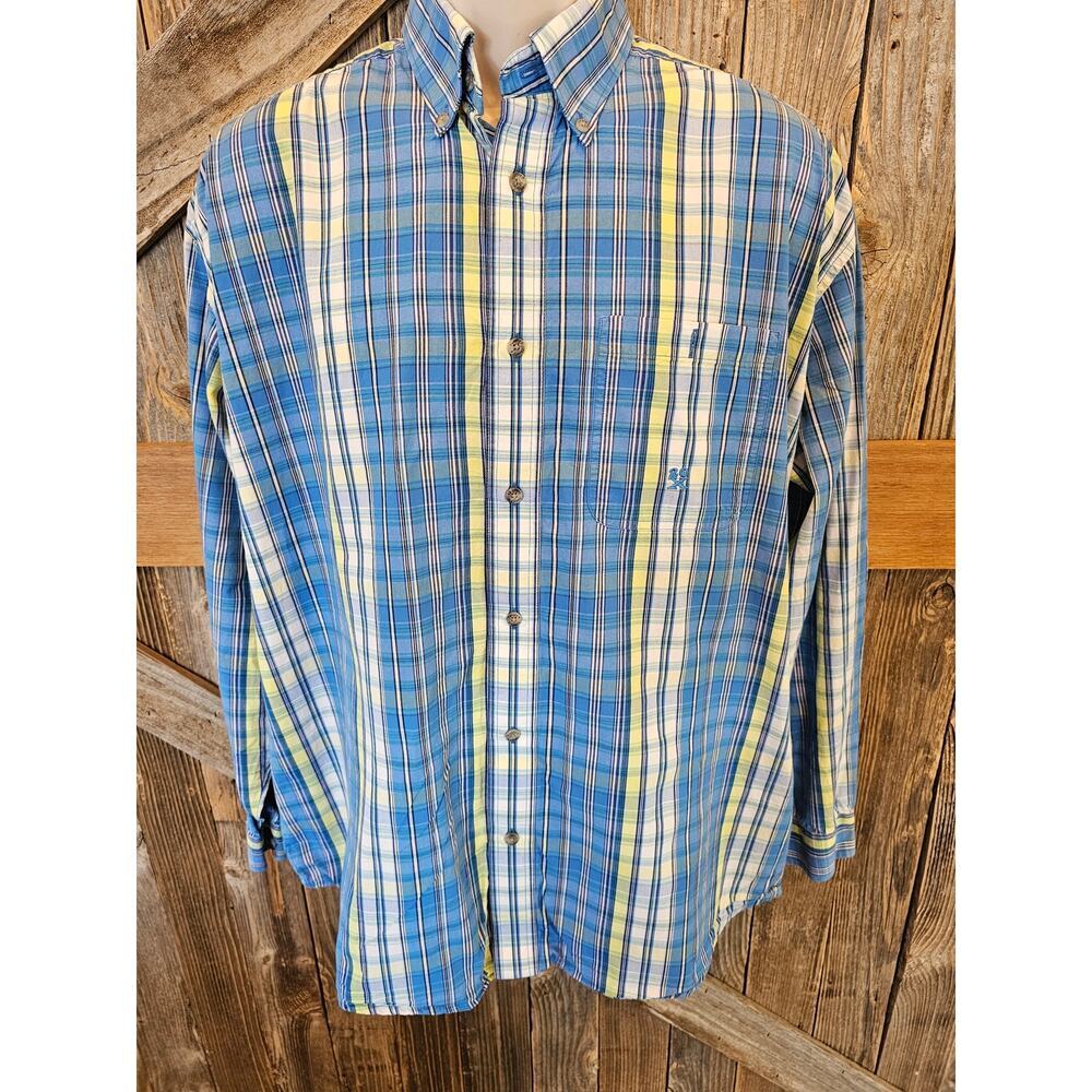 Vintage wrangler 20X blue plaid long sleeve Western rodeo shirt large L men's ^*